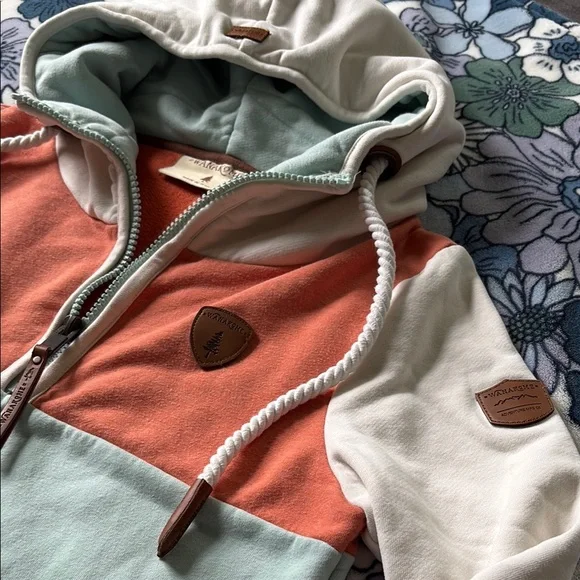 Wanakome Colorblock Hoodie - Coral, Mint, Cream - Picture 3 of 6
